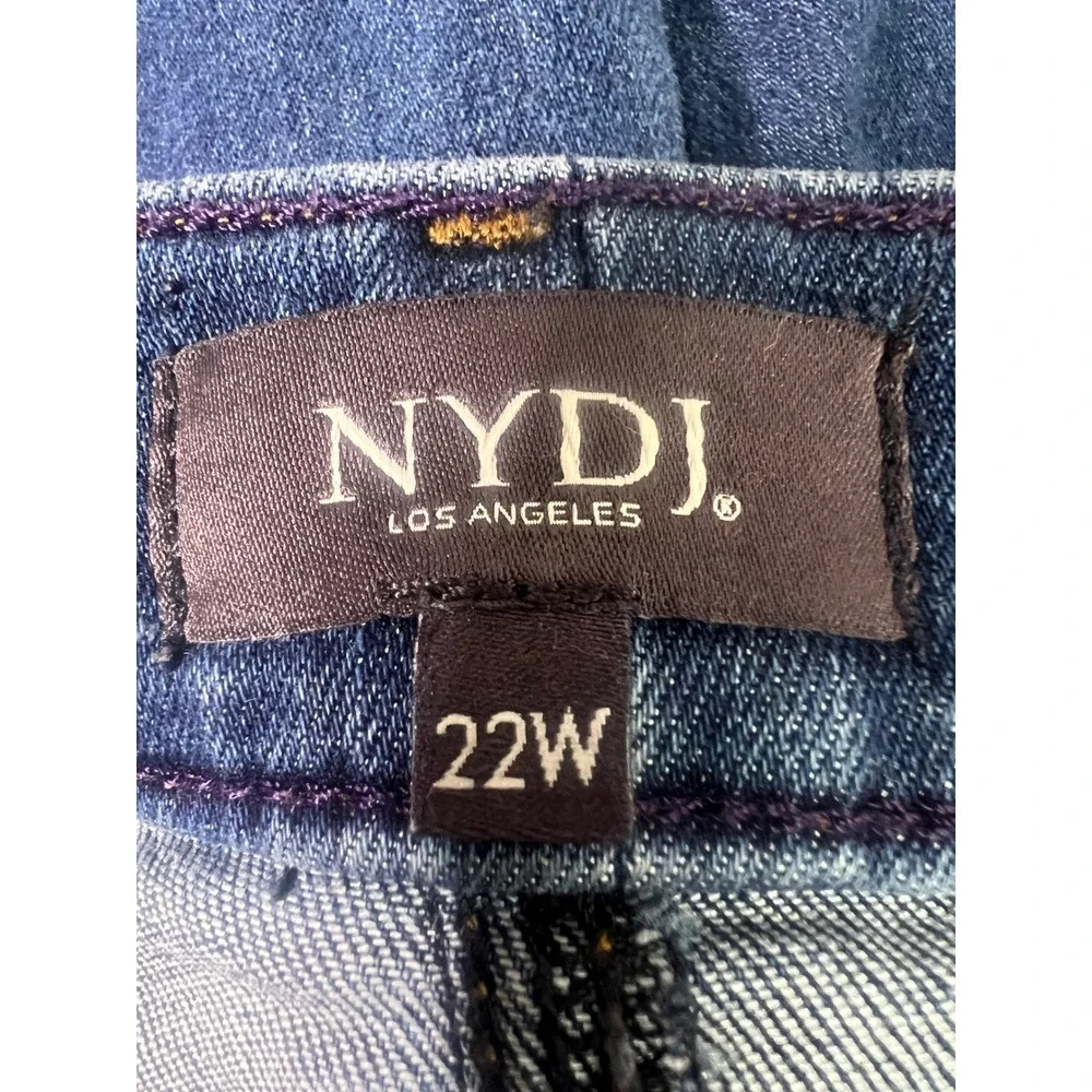 NYDJ Briella Denim Shorts Womens 22W Dark Wash Raw Hem Lift Tuck Bermuda Blue